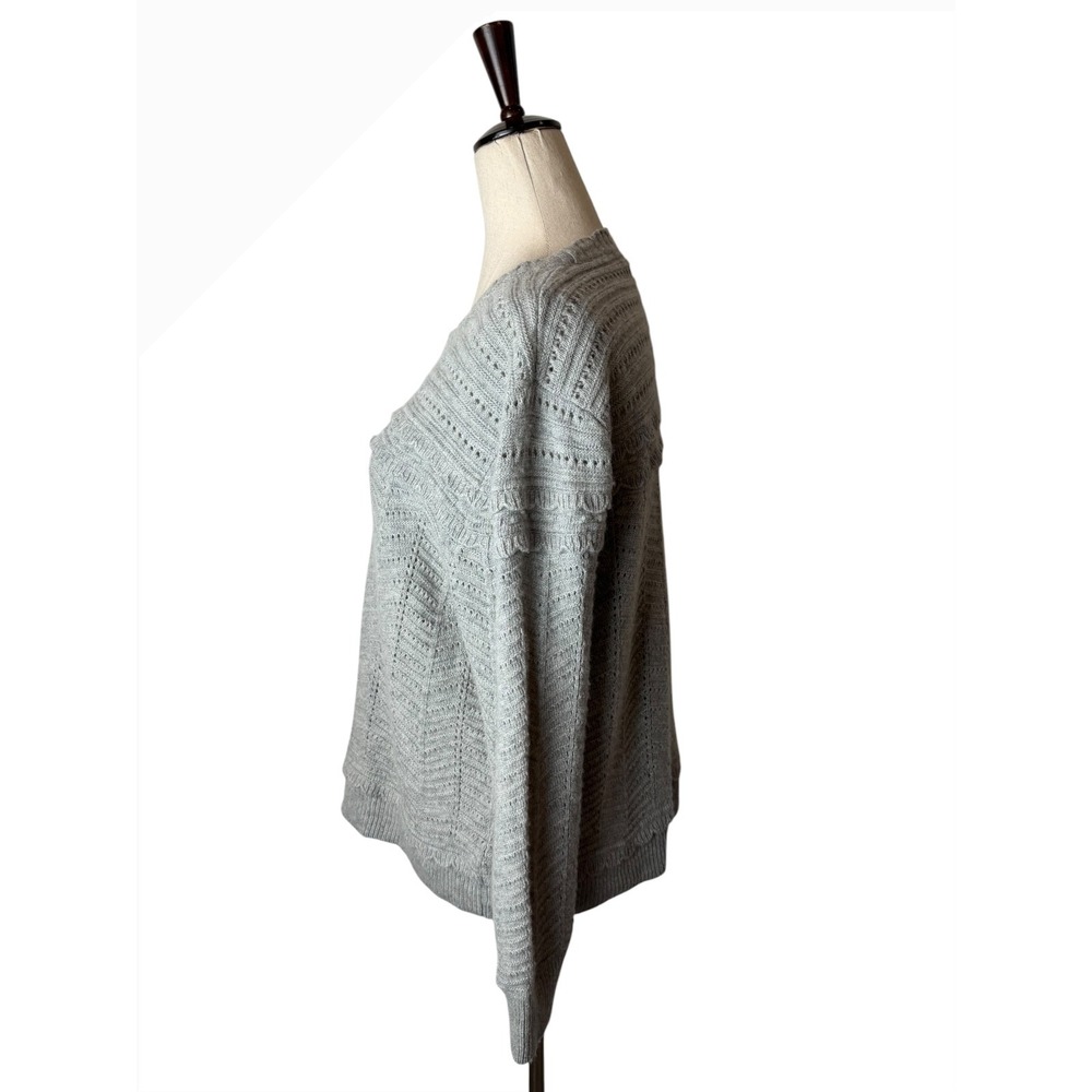 J Crew Scallop Pointelle Knit Sweater Women Large Gray Wool Blend Preppy Boho - Picture 5 of 10